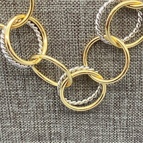 Talbots Circle Link Necklace 18 In Chain Gold Silver Twisted Hoop Retro Classic - Picture 6 of 9
